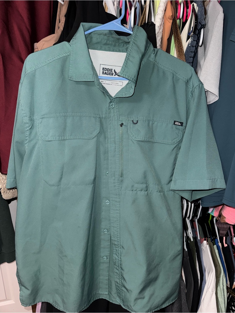 Men’s Large Eddie Bauer Short-Sleeve Button-Up Polo in Teal